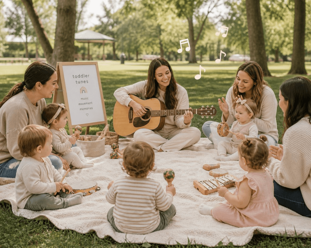 Toddler Tunes host leading a community music class
